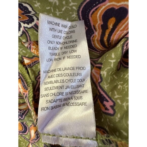 DR2 Daniel Rainn Floral Maxi Skirt Large Green Yellow Boho Cottage Elastic Waist - Picture 6 of 8